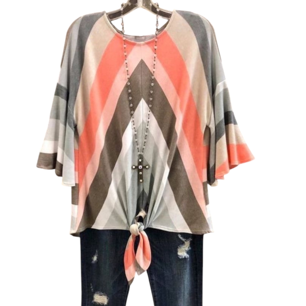 Stylish Chevron Blouse with Tie Front